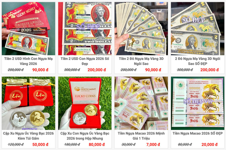 Tiền lì xì linh vật ngựa được rao bán nhiều trên chợ mạng.