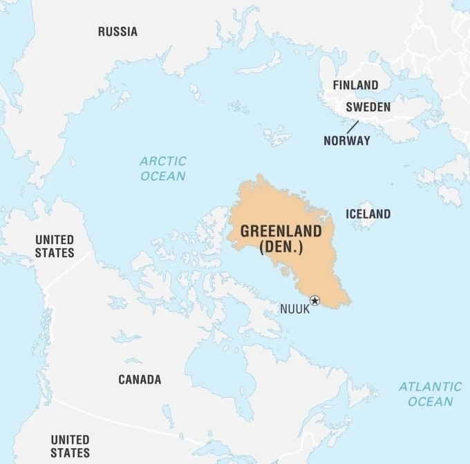 Greenland có vị trí chiến lược quan trọng. (Ảnh: Britannica)