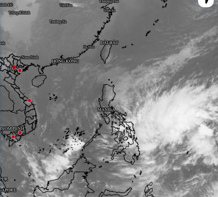 Áp thấp nhiệt đới gần Biển Đông sắp mạnh thành bão. (Nguồn: Cục Khí tượng thuỷ văn)