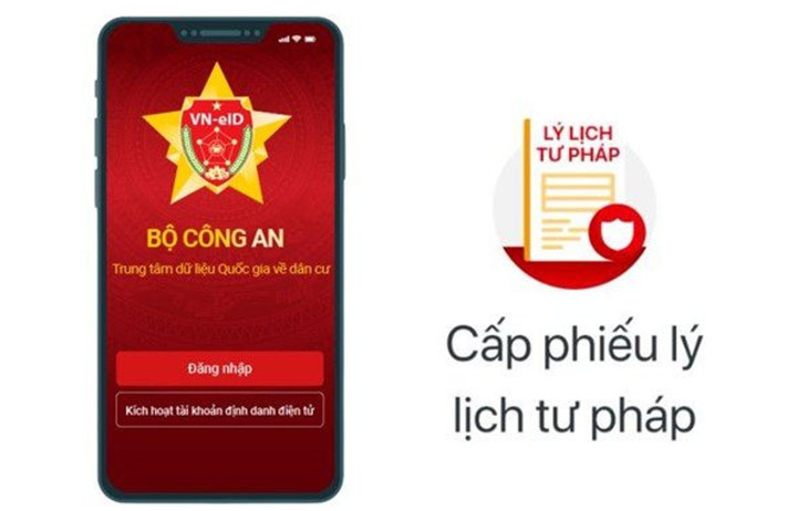 VNeID có thể tạo yêu cầu cấp Phiếu lý lịch tư pháp cho tài khoản định danh mức độ 2. (Ảnh: Báo Chính phủ)