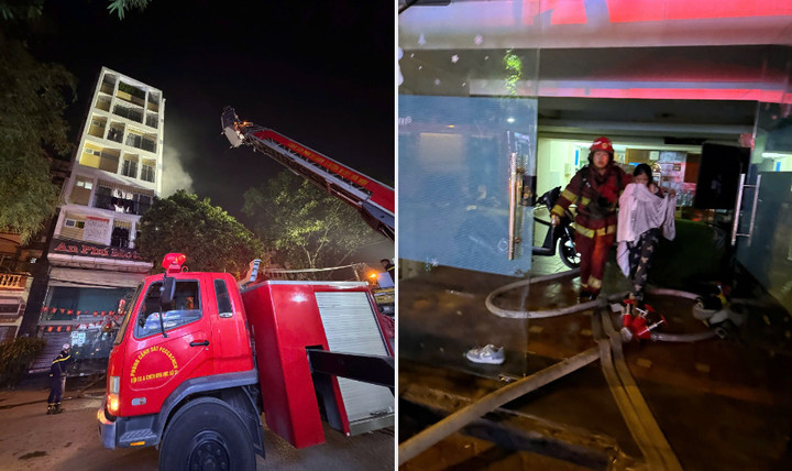 Cảnh sát cứu 7 người trong đám cháy ra ngoài an toàn.