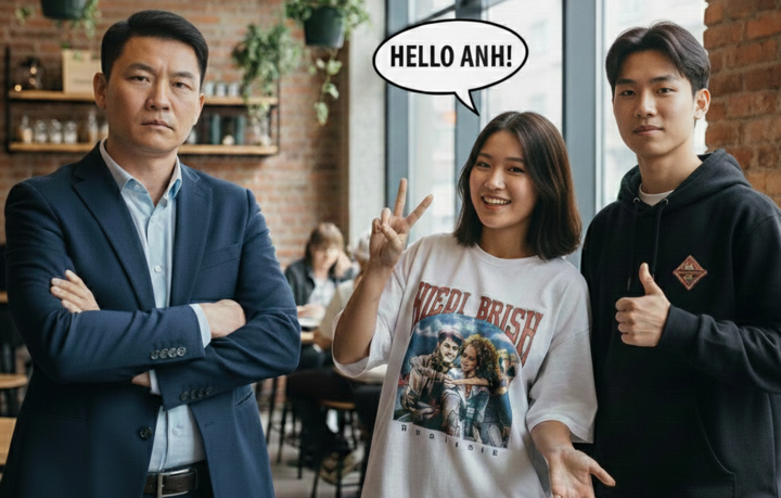 Nhiều người không còn nói "Chào anh" mà chuyển sang thành "Hello anh". (Ảnh minh họa: AI)