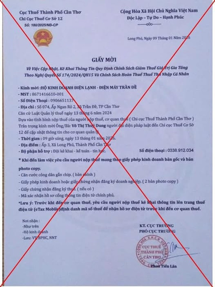 Giả mạo giấy mời làm việc với cơ quan thuế - 1