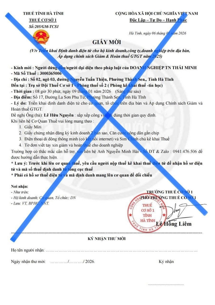 Văn bản bị phát hiện giả mạo cơ quan thuế.