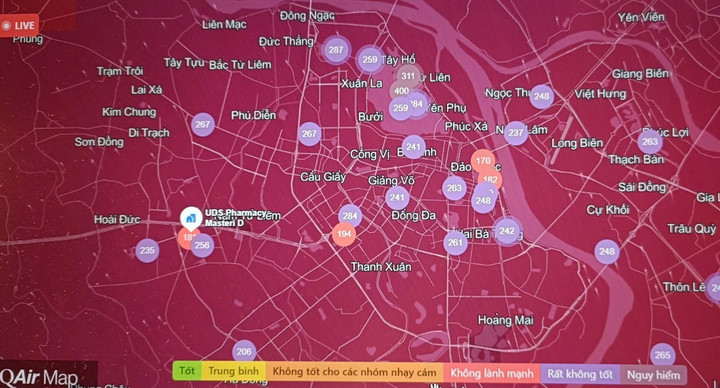 Chỉ số chất lượng ô nhiễm không khí của Hà Nội sáng 19/1. (Nguồn: iqair.com)