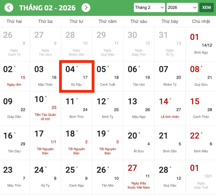 Ngày 17 tháng Chạp năm Ất Tỵ chính là ngày Lập xuân của năm 2026.