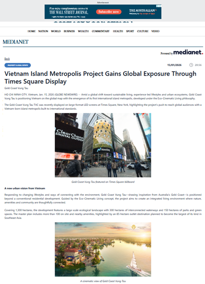 Gold Coast Vũng Tàu được nhắc đến như một điểm đến mới trong dòng chảy thông tin quốc tế.