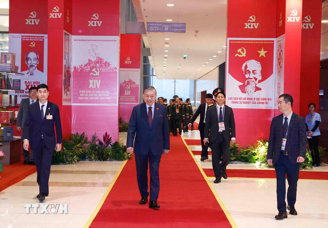 Tổng Bí thư Tô Lâm đến Trung tâm Hội nghị Quốc gia (Hà Nội). (Nguồn: TTXVN)