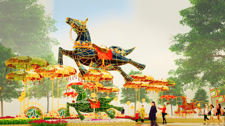 Cụm đại cảnh “Lý ngựa ô” tái hiện nét văn hóa Nam Bộ với tạo hình vui nhộn.