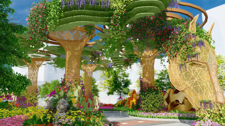 Điểm nhấn của Đường hoa năm nay là “Nhất mã thong dong”, là linh vật lớn nhất đường hoa với chiều cao gần 7m.