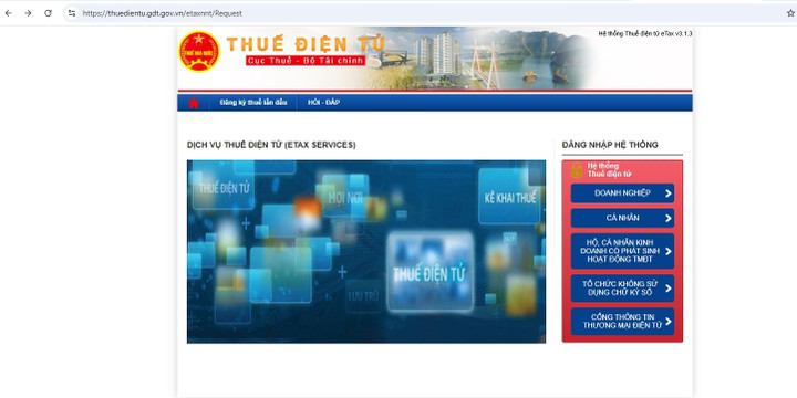 Website chính thức của Tổng cục Thuế. (Ảnh chụp màn hình)