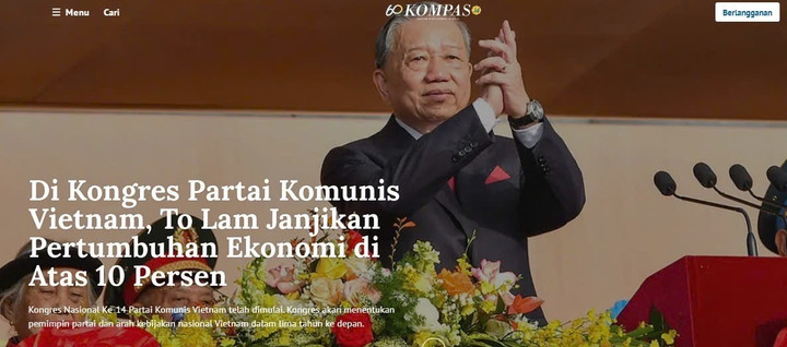 Báo Indonesia đưa tin về Đại hội XIV Đảng Cộng sản Việt Nam. (Ảnh chụp màn hình)