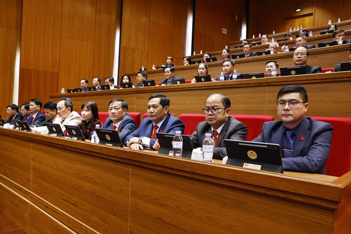 Đoàn đại biểu Đảng bộ tỉnh Lâm Đồng dự phiên thảo luận tại hội trường về các văn kiện Đại hội. (Ảnh: TTXVN)