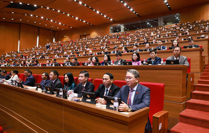 Đoàn đại biểu Đảng bộ tỉnh Đắk Lắk dự phiên thảo luận tại hội trường về các văn kiện Đại hội, sáng 21/1. (Ảnh: TTXVN)