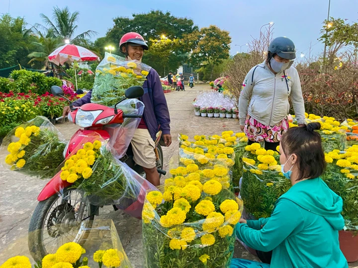 Chợ hoa Bình Điền Tết Bính Ngọ 2026 với khoảng 282 ô vựa hoa, cây kiểng, tổng diện tích khoảng 12.000m² và không thu phí tiên thuê ô, vựa của nhà vườn bán hoa. (Ảnh: P. Minh)