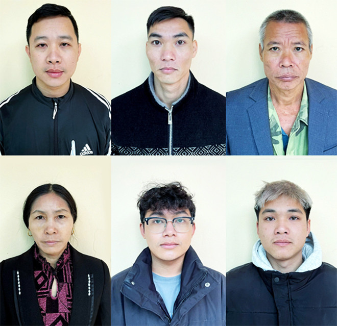 Nhóm các bị can trong đường dây thu mua, giết mổ lợn bệnh bị Công an tỉnh Hưng Yên triệt phá.