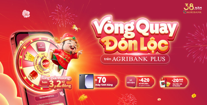 Chương trình "Vòng quay đón lộc" với cơ hội trúng thưởng mỗi ngày trên ứng dụng Agribank Plus.