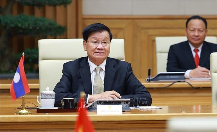 Tổng Bí thư, Chủ tịch nước Lào Thongloun Sisoulith phát biểu. (Ảnh: Dương Giang/TTXVN)