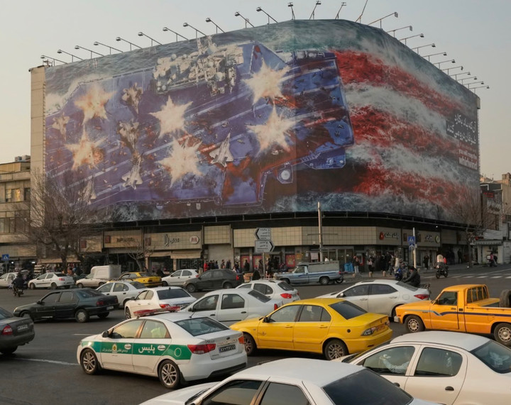 Bức bích hoạ khổng lồ ở Quảng trường Enghelab, trung tâm thủ đô Tehran. (Nguồn: The Guardian)