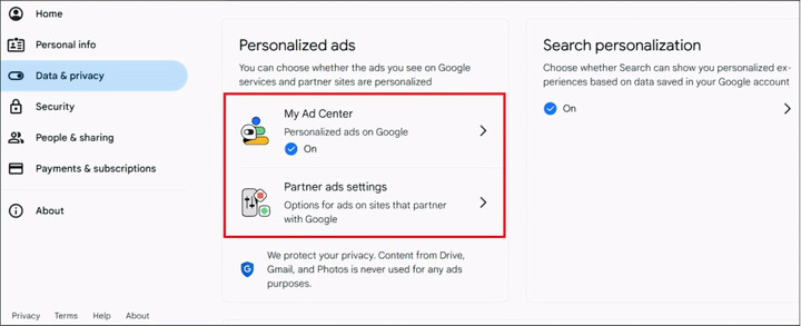 Người dùng có thể kiểm soát cách Google cá nhân hóa quảng cáo và tìm kiếm, giảm thiểu việc thu thập dữ liệu. (Nguồn: PCMag)