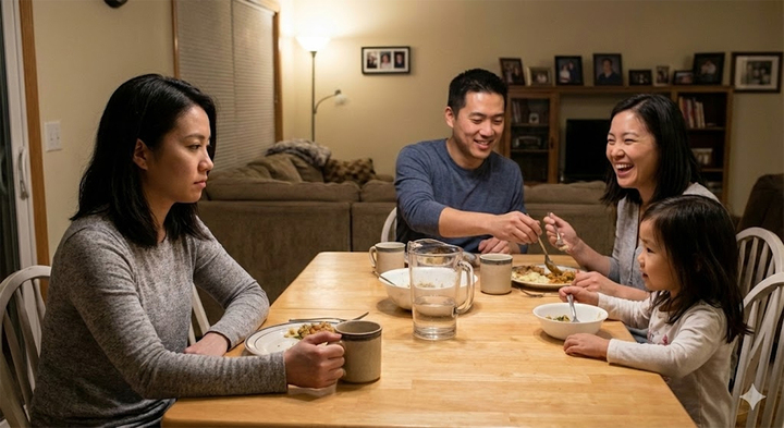 Vợ cũ của chồng thường xuyên qua nhà chúng tôi thăm con rồi ở lại ăn cơm, thậm chí ngủ qua đêm. (Ảnh minh họa: AI)