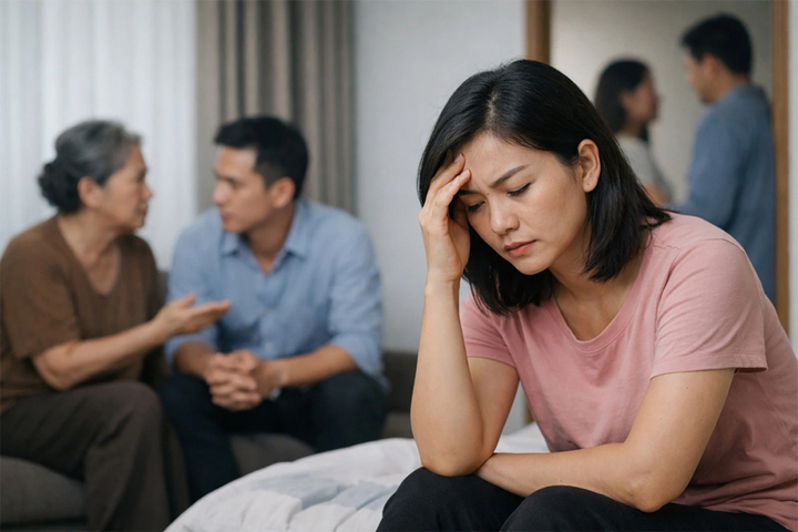 Mẹ chồng nói nếu tôi không tiếp tục đẻ thì cho chồng tôi kiếm con trai ở ngoài, tôi vẫn là vợ chính thức. (Ảnh minh họa: AI)