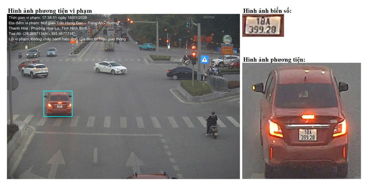 Ô tô vượt đèn đỏ được camera AI ghi nhận. (Ảnh: Phòng CSGT công an tỉnh Ninh Bình).