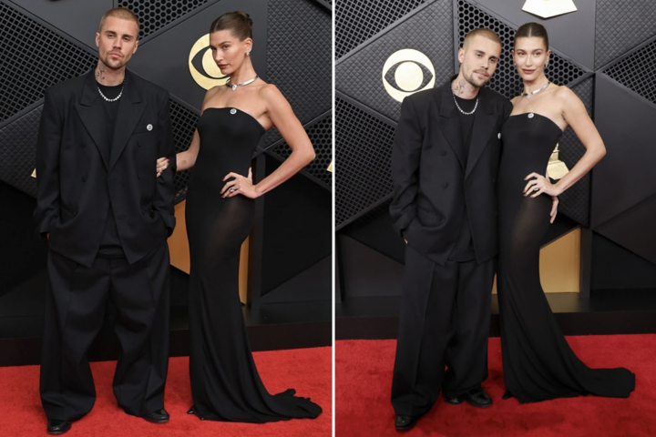 Lễ trao giải Grammy lần thứ 68 diễn ra tại Nhà thi đấu Crypto.com Arena (Los Angeles) vào sáng 2/2 (giờ Hà Nội). Thảm đỏ sự kiện quy tụ đông đảo ngôi sao nổi tiếng. Vợ chồng Hailey và Justin Bieber thu hút ống kính với trang phục đồng điệu. Hailey gợi cảm trong thiết kế cúp ngực trong khi chồng người mẫu lịch lãm với suit tối màu. (Ảnh: Reuters)