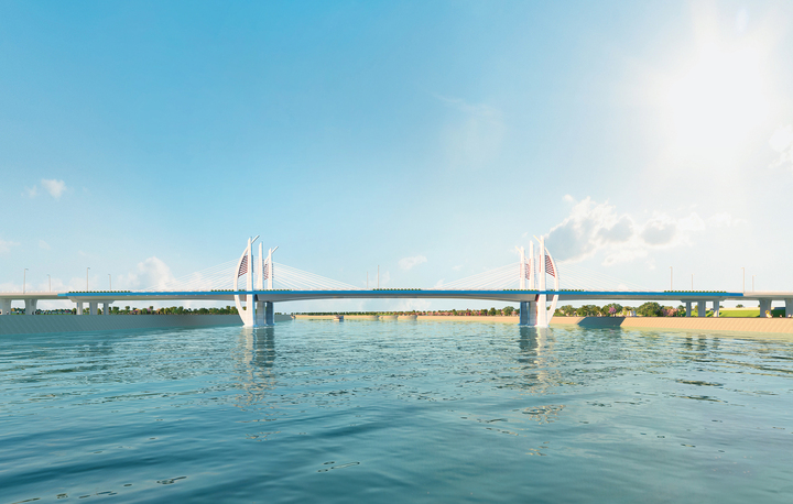 Dự án cầu Hải Thành vượt sông Lạch Tray (Hải Phòng) có mức đầu tư hơn 2.000 tỷ đồng, chiều dài cầu hơn 1km, bề rộng cầu 36m. (Hình ảnh phối cảnh dự án)