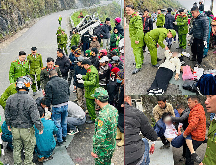 Các lực lượng đưa các nhạn nhân mắc kẹt trong xe ô tô.