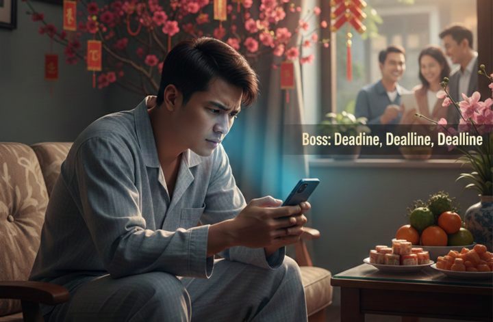 Ngày nghỉ Tết Nguyên đán, sếp tôi vẫn giao việc. (Ảnh minh họa: AI)