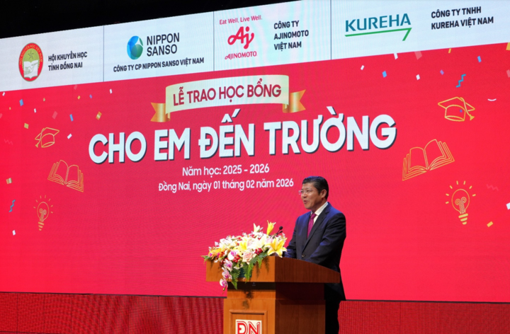 Ông Tsutomu Nara - Tổng Giám đốc Công ty Ajinomoto Việt Nam - phát biểu tại buổi lễ.