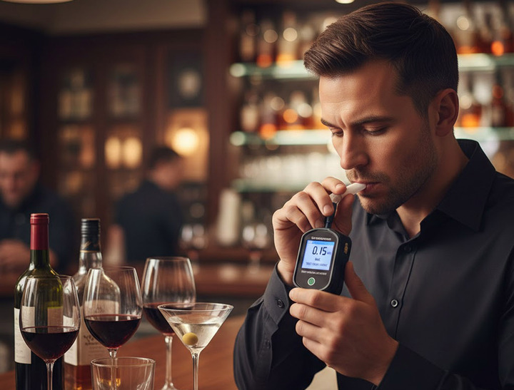 Uống rượu tối hôm trước, hôm sau thổi nồng độ cồn có lên không? (Ảnh minh họa: AI)