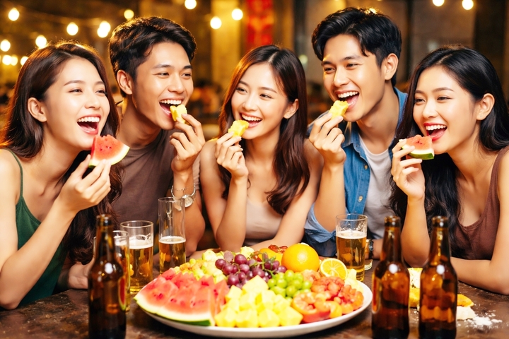 Ăn trái cây hoặc uống nước ép hoa quả cũng được nhiều bác sĩ khuyến nghị để giải rượu bia. (Ảnh minh hoạ)