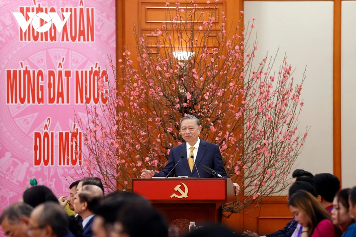 Tổng Bí thư Tô Lâm phát biểu tại buổi gặp mặt.