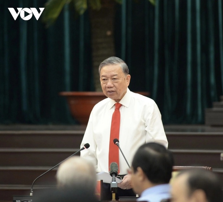 Tổng Bí thư Tô Lâm phát biểu tại buổi gặp gỡ.