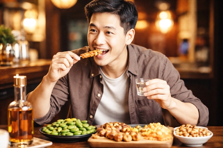 Để giảm hấp thu cồn, bác sĩ khuyến cáo nên ăn nhẹ trước khi uống rượu. (Ảnh minh hoạ)