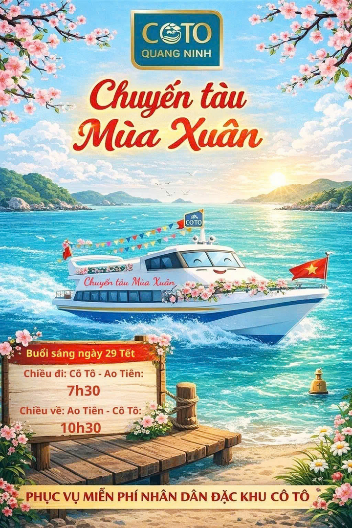 Trong ngày 29 tháng Chạp, Đặc khu Cô Tô tổ chức chuyến tàu miễn phí đưa đón quân, dân và cán bộ đến và rời đảo Cô Tô.