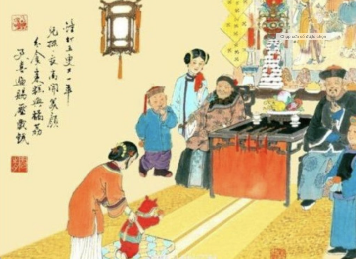 Một bức tranh khắc họa cảnh chúc Tết dưới triều Thanh. (Nguồn: SCMP)