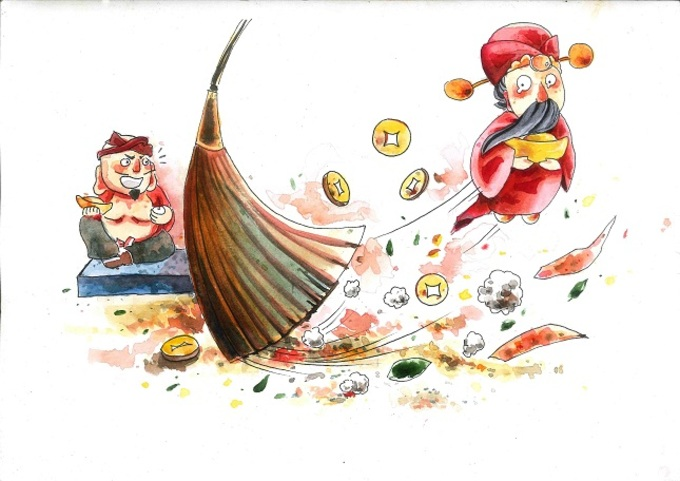 "Mùng 1 quét ra, mùng 3 quét vào" là một tập tục năm mới với niềm tin đem lại tài lộc, thịnh vượng. (Ảnh: Tạp chí công luận)