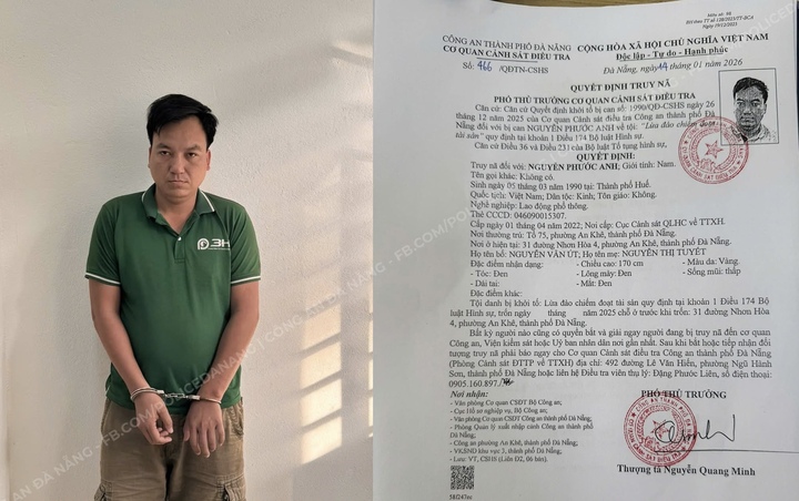 Đối tượng Nguyễn Phước Anh và quyết định truy nã. (Ảnh: CA)