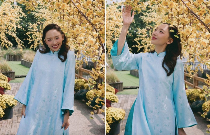 Tóc Tiên rạng rỡ chào đón năm mới với trang phục áo dài. Năm nay, cô đón Tết một mình. "Những điều tốt lành rồi sẽ tới thôi", nữ ca sỹ viết.