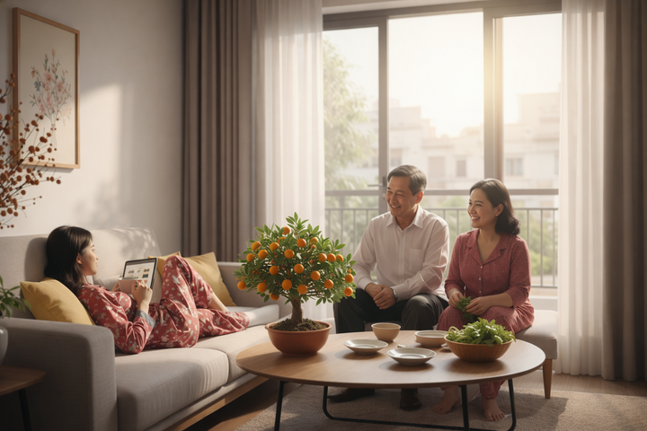 Nhiều bạn trẻ chỉ muốn nghỉ ngơi ngày Tết, chán ghét trả lời các câu hỏi hóc búa từ họ hàng. (Ảnh minh họa: AI)