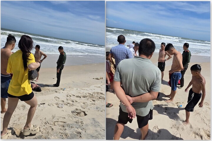 Đại úy Thành cứu được 2 cháu bé bị sóng cuốn trôi. (Ảnh: Người dân cung cấp)