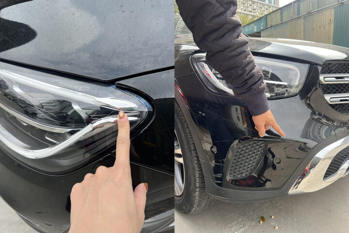 Mercedes-Benz GLC 200 bị cào xước ở phường Đại Mỗ, Hà Nội. Ảnh: NVCC