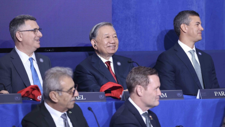 Tổng Bí thư Tô Lâm tại cuộc họp khai mạc Hội đồng Hòa bình về Gaza ngày 19/2. (Ảnh: TTXVN)