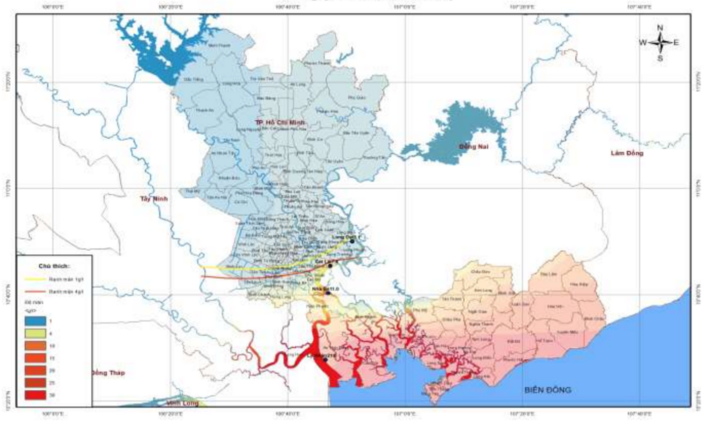 Dự báo ranh mặn 4‰ có khả năng xâm nhập sâu đến 70km.