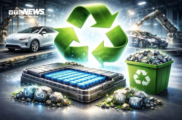 Pin xe điện hết vòng đời đang mở ra cơ hội phát triển mạnh cho ngành tái chế trong chuỗi cung ứng xe điện toàn cầu. (Ảnh: AI)