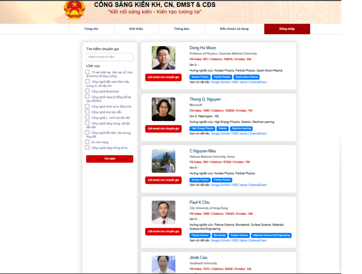 Cổng sáng kiến thu hút gần 8.500 chuyên gia về công nghệ chiến lược tham gia. (Ảnh: Bộ KH&CN)