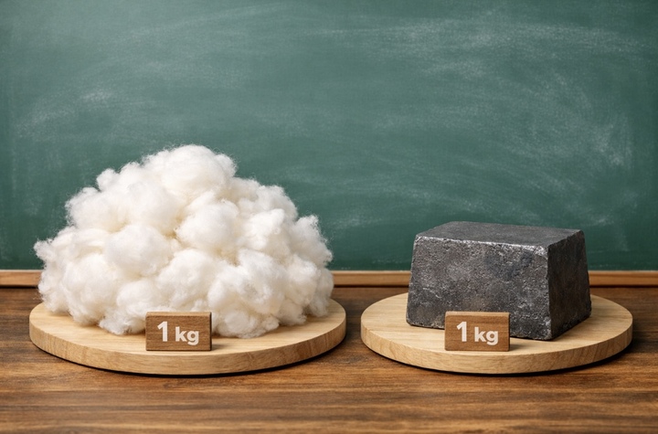 Đố bạn 1 kg bông và 1 kg sắt, cái nào nặng hơn?